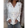 thumbnail image 3 of LMLYSoH Women's Knit Lace Cardigan Fashionable Solid Color Long Sleeve V Neck Button Down Ruffle Sweater, 3 of 9
