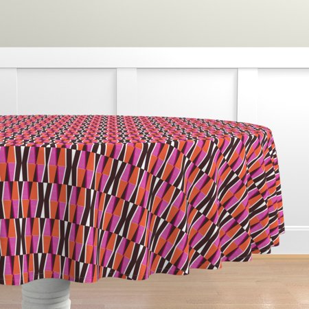 

Cotton Sateen Tablecloth 70 Round - Pink Orange Mid Century Modern Retro Geometric Mod Bold Print Custom Table Linens by Spoonflower