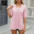 thumbnail image 4 of MIUOWANP Women's Short Sleeve Tops Loose Fit Solid Color Waist Shaping Fake Two-Piece Square Neckline T-Shirt Size S(4)Pink, 4 of 9