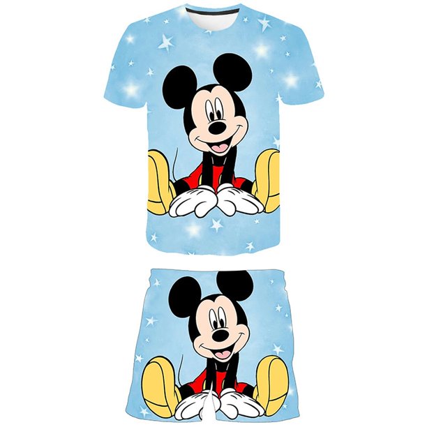 Bebé niños niñas niños Mickey traje verano niños niños niñas camiseta + Pantalones cortos 2 traje niños bebé niño niña conjuntos ropa 11T Gao Jinjia LED