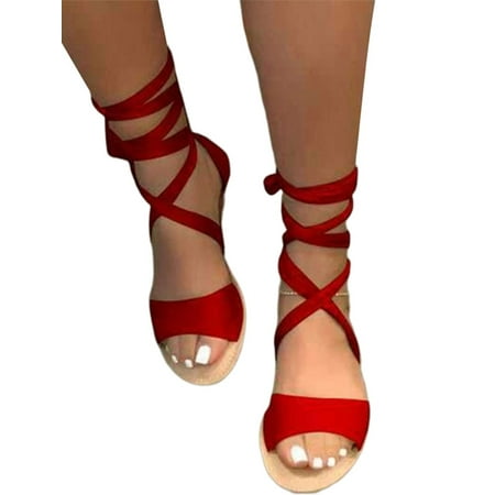 

Wazshop Black/Beige/Red Lace Up Gladiator Flat Women s Sandals