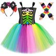 thumbnail image 3 of Disfraz de esqueleto para niños, vestido de tul con tutú y huesos de arcoíris coloridos, disfraces de esqueleto fantasma para Halloween para niñas, vestidos elegantes para niñas pequeñas, 3 of 5