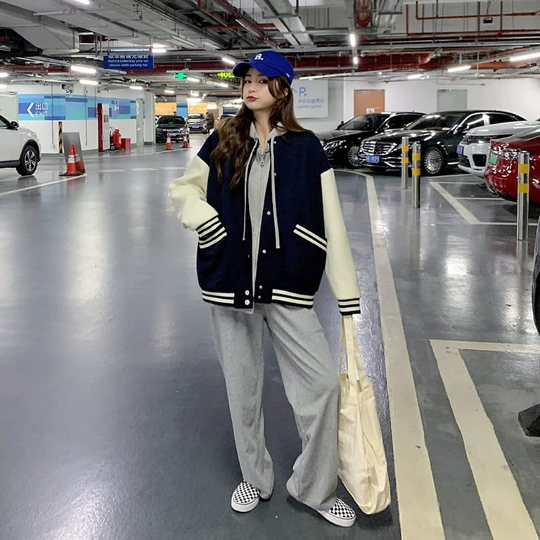 CoCopeaunt Women Preppy Baseball Varsity Jacket Winter Warm Thicken Fleece  Bomber Letterman Jacket Coat Korean Oversize Outwear 