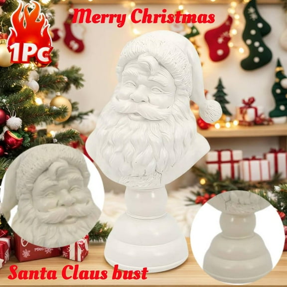 Santa Bust Christmas Tabletop Decoration, White Resin Holiday Figurine, Classic Santa Claus Bust, Elegant 6-Inch Table Decor,FAJHHA