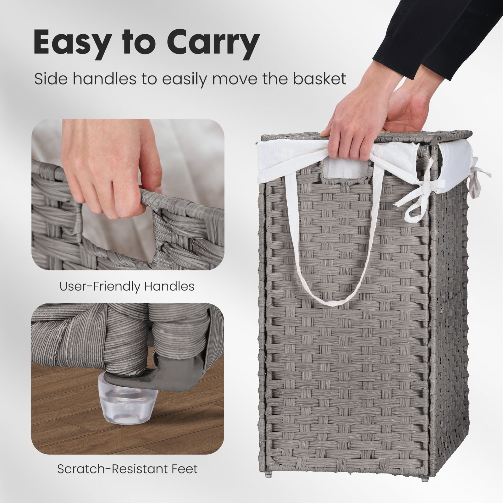 GIANNA Laundry Hamper with Lid, 110L Synthetic Rattan Clothes Laundry Basket with Lid and Handles, Foldable, Removable Liner