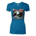 thumbnail image 2 of Wild Bobby, Born To Be Free Blad Eagle and American Flag Cars and Trucks Womens Slim Fit Junior Tee, Turquoise, X-Large, 2 of 3