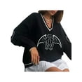 thumbnail image 3 of xiaxaixu Women's V Neck Sweaters, Heart Long Sleeve Bat Print Loose Knit Tops, 3 of 5