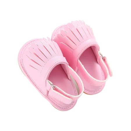 

Ritualay Newborn Crib Shoes Ankle Strap Sandals Summer Flat Sandal Lightweight Casual First Walkers Dress Birthday Tassel Pink PU Upper 6-12 months