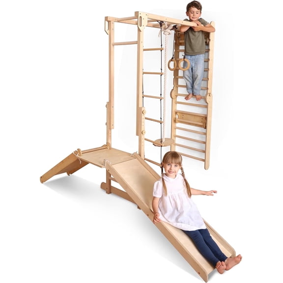 Goodevas 9-in-1 Wooden Indoor Jungle Gym Climbing Set Montessori-Inspired Eco-Plywood for Kids