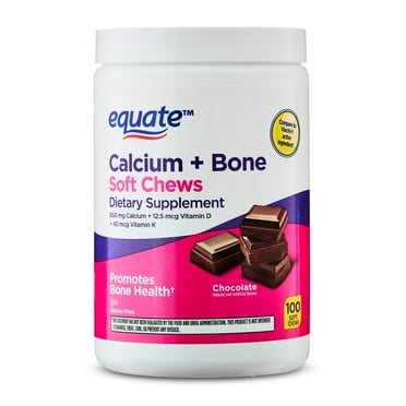 Equate Calcium Vitamin D Bone Health Joint Supplement Chews, 600mg, Milk Chocolate, 60 Count - Compare to Viactiv Active Ingredient