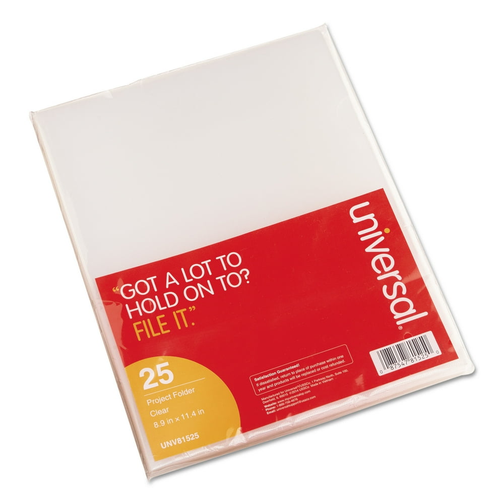 Universal Project Folders, Jacket, Poly, Letter, Clear, 25/Pack