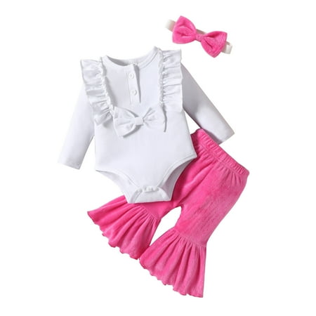 

Girls Long Sleeve Romper Solid Bodysuit Bottoms Pants Outfits 5 Girl Clothes Fall Clothes for Teen Girls New Born Baby Stuff 12 Month Baby Girl Clothes Family Easter Outfits Ruffle Pants for Babies