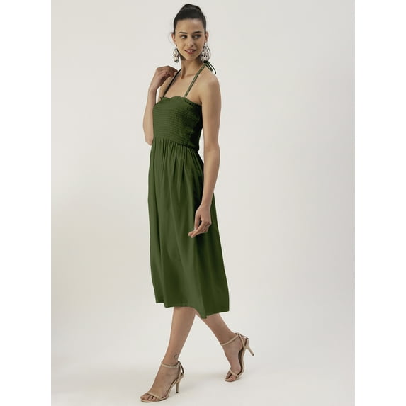 DressBerry Women’s Solid Viscose Rayon Square Neck Smocked Bust Flared Hem Adjustable Strapped Shoulders Light Weighted Casual Summerwear Beachwear Partywear All Purpose One Piece Dress