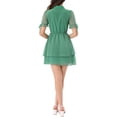 thumbnail image 3 of Vestido A-Line con Cuello Peter Pan y Puños con Volantes para Mujeres INSPIRE CHIC en Verde Claro, 3 of 6