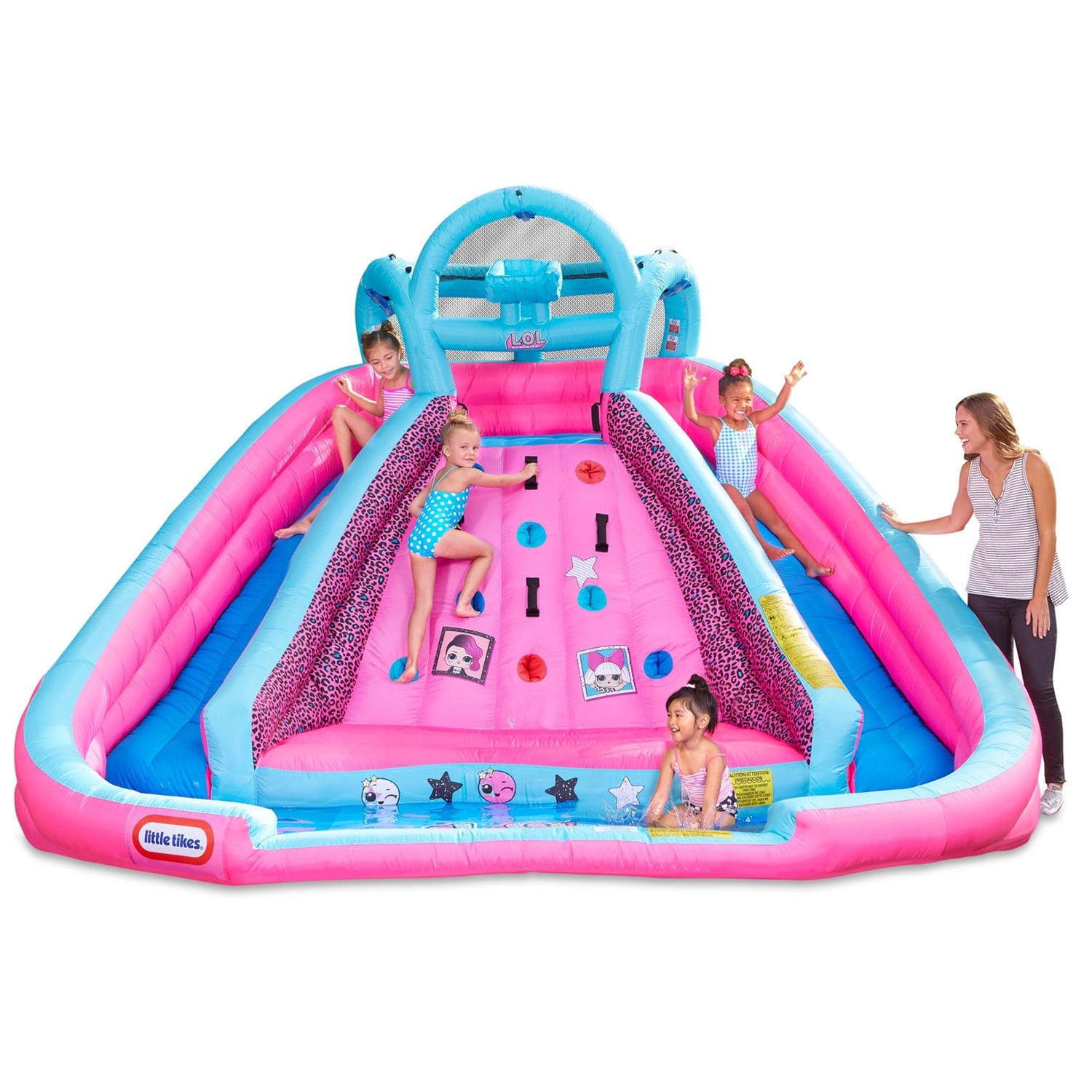LOL Surprise Pink River Race Inflatable Water Park, 2 Slides, Climbing Wall & Blower, Outdoor Toy, Ages 4 and up
