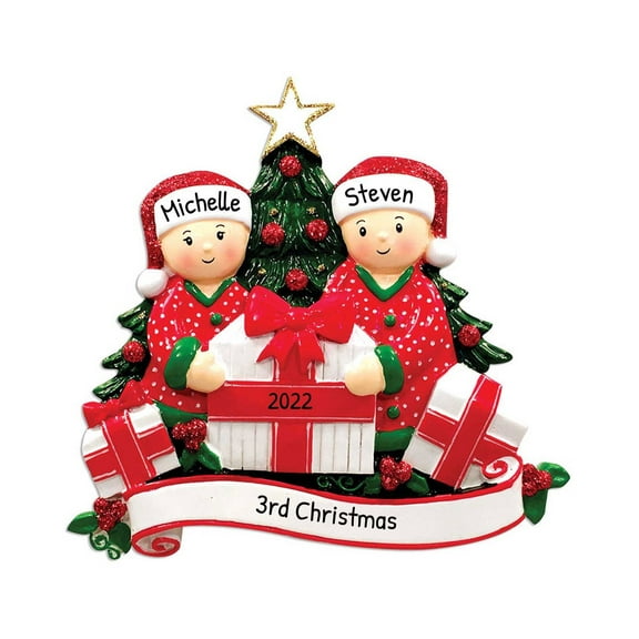 Ornaments by Elves Personalized Couple Pajamas Christmas Ornament for Xmas Tree 2024