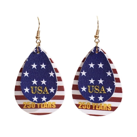 DESIGNICE 250Th Anniversary Patriotic Earrings for Women,4Th of July Lightweight Leather Teardrop Dangle,Red White and Blue Usa Independence Day Jewelry