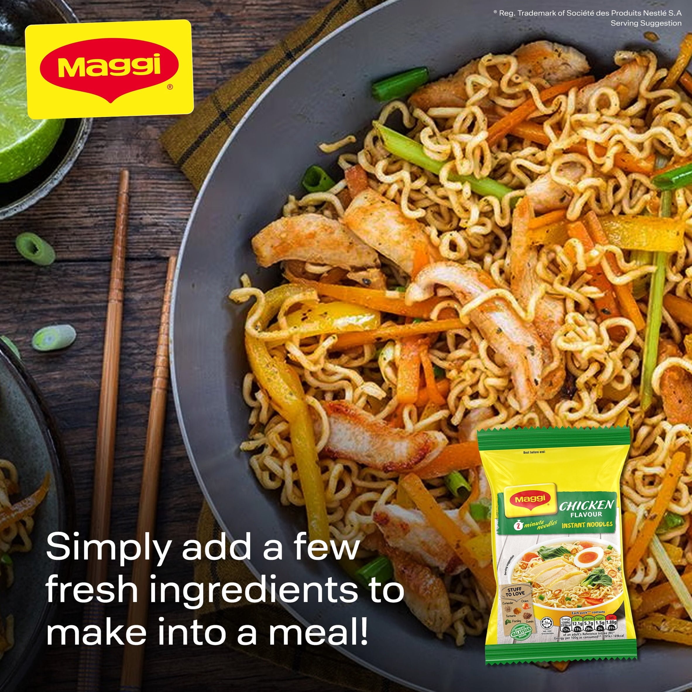 Maggi 2-Minute Instant Noodles - Chicken Flavour 5 x 74g, Imported from Britain
