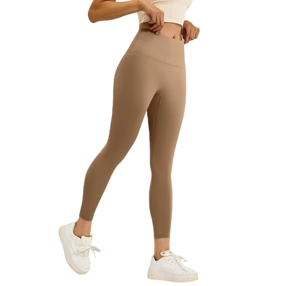 OIOLOYJM Womens Yoga Pants High Waist Tummy Control Yoga Leggings Buttery Soft Workout Running Booty Tights Light Brown XL