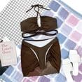thumbnail image 6 of Women's Two Piece Swimsuit Fashion Sexy Hollow Open Back Bikini with Tie Side for Beach Pool,Coffee,L, 6 of 7