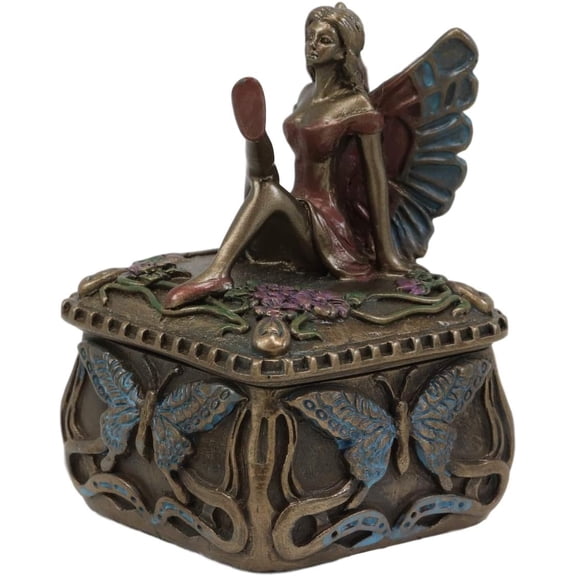Ebros Gift Decorative Butterfly Fairy Jewelry Trinket Box Small 3.25" Height