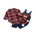 thumbnail image 1 of QJUHUNG Spring Autumn 2Pcs Newborn Baby Boys Clothes Sets Plaid Rompers+Cartoon Dog Pattern Long Suspender Pants 3-6 Months, 1 of 6