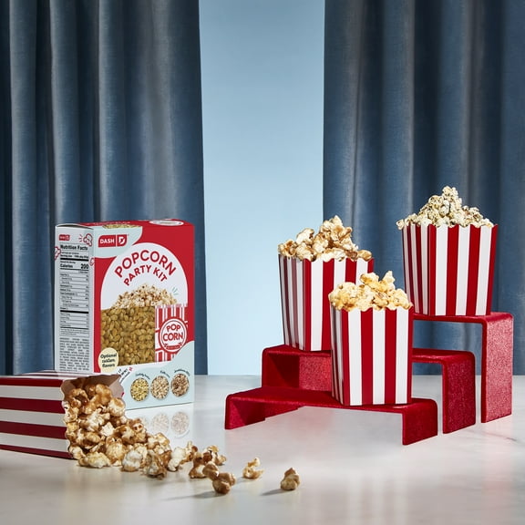 Dash Popcorn Kit with Seasonings, Garlicky Butter, Kettle Corn, Smokehouse BBQ, 4 Popcorn Bags