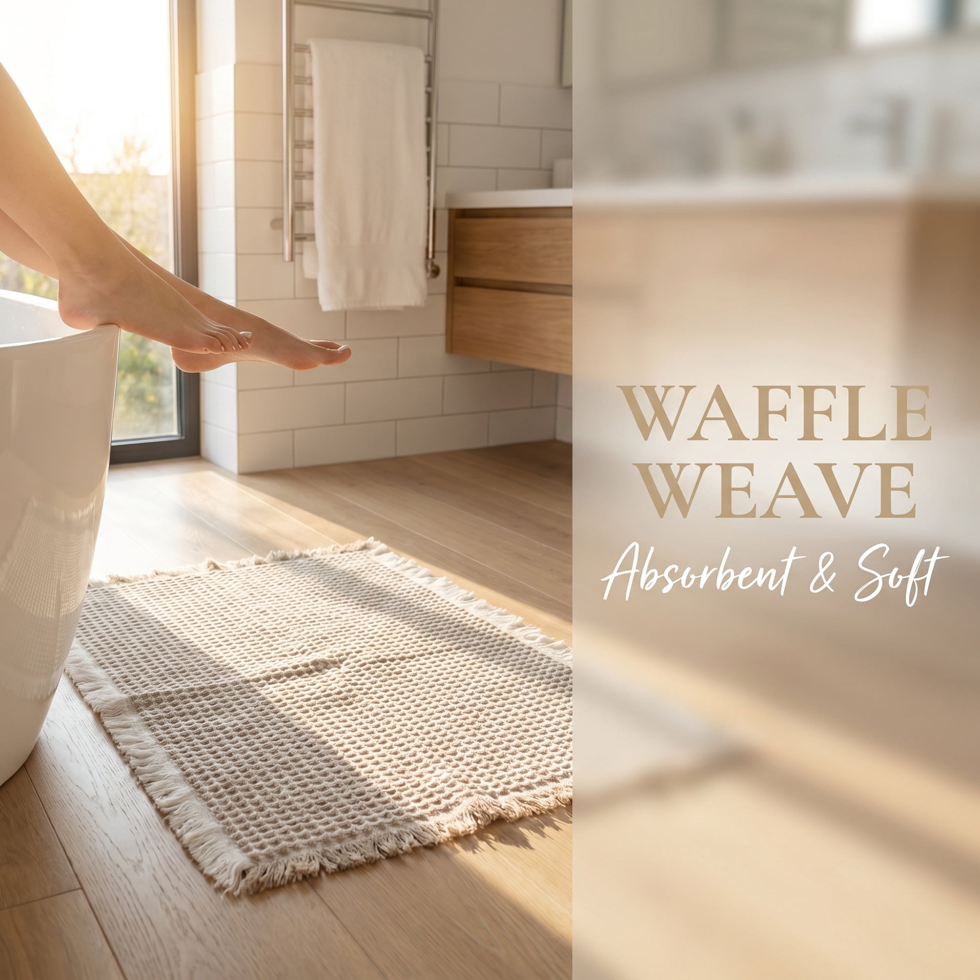 Unique Bargains Waffle Non Slip Quick Dry Machine Washable Bath Mat Khaki 24" x 17"