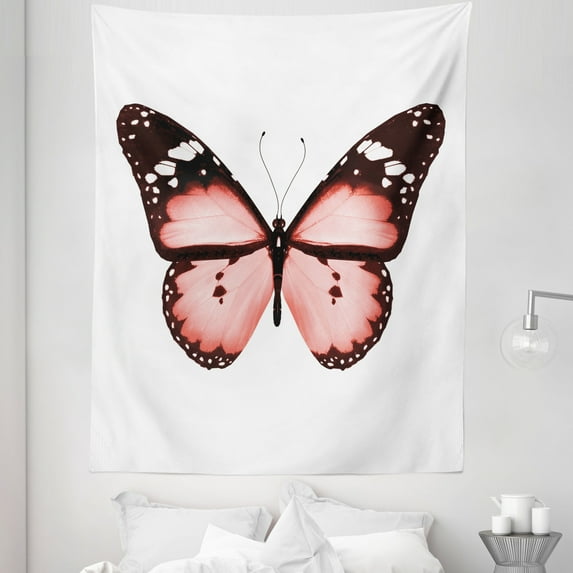 Pale Pink Tapestry, Butterfly Natural Beauty Animal Free Wings Valentines Lovers Theme, Fabric Wall Hanging Decor for Bedroom Living Room Dorm, 5 Sizes, Dark Brown White, by Ambesonne