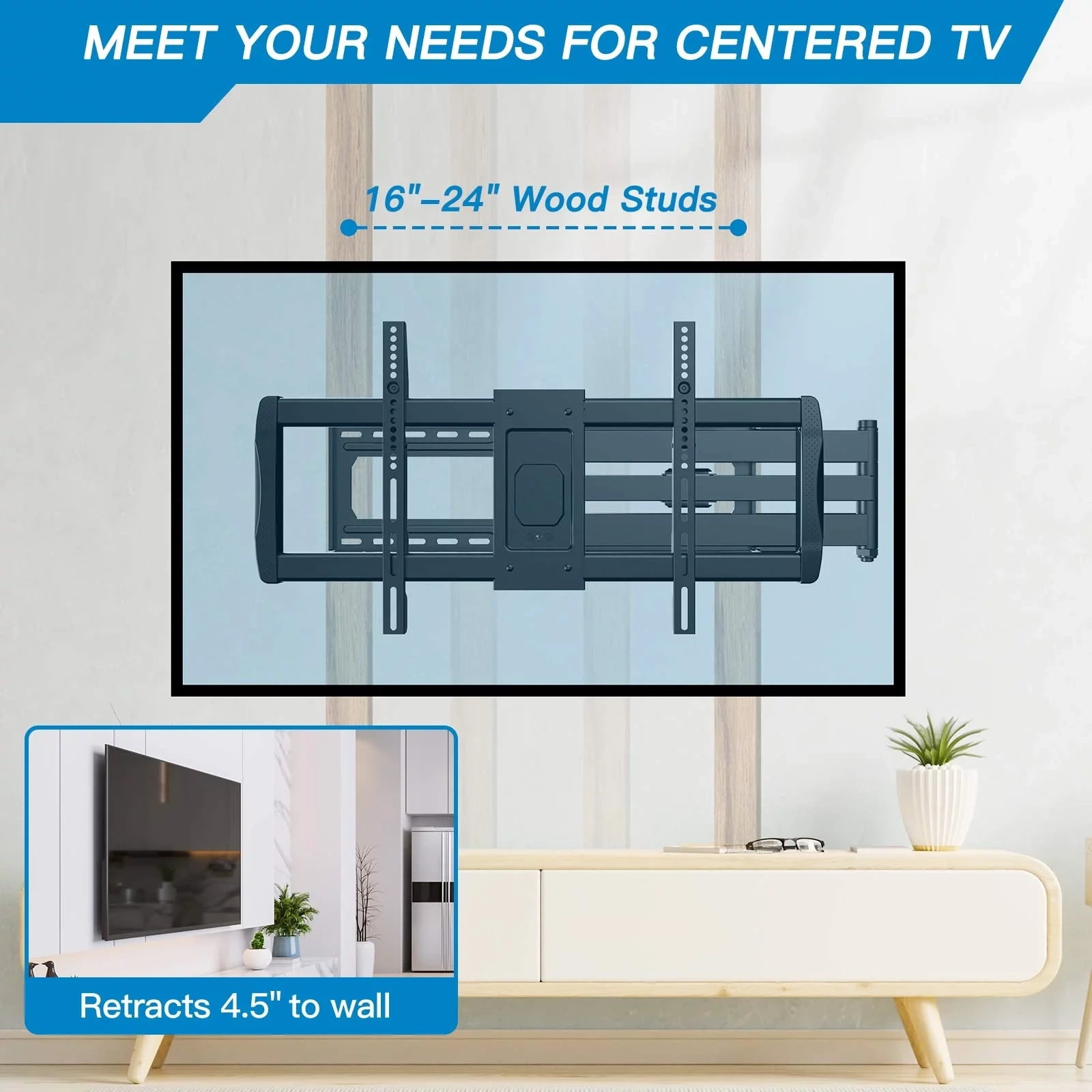 MountFTV Full Motion Long Arm TV Wall Mount for 42"-90" TVs,with 42.72 inch Long Arm Extension,up to 150 lbs,Corner Articulating TV Mount Bracket,Max 800x400mm,Swivel and Tilt