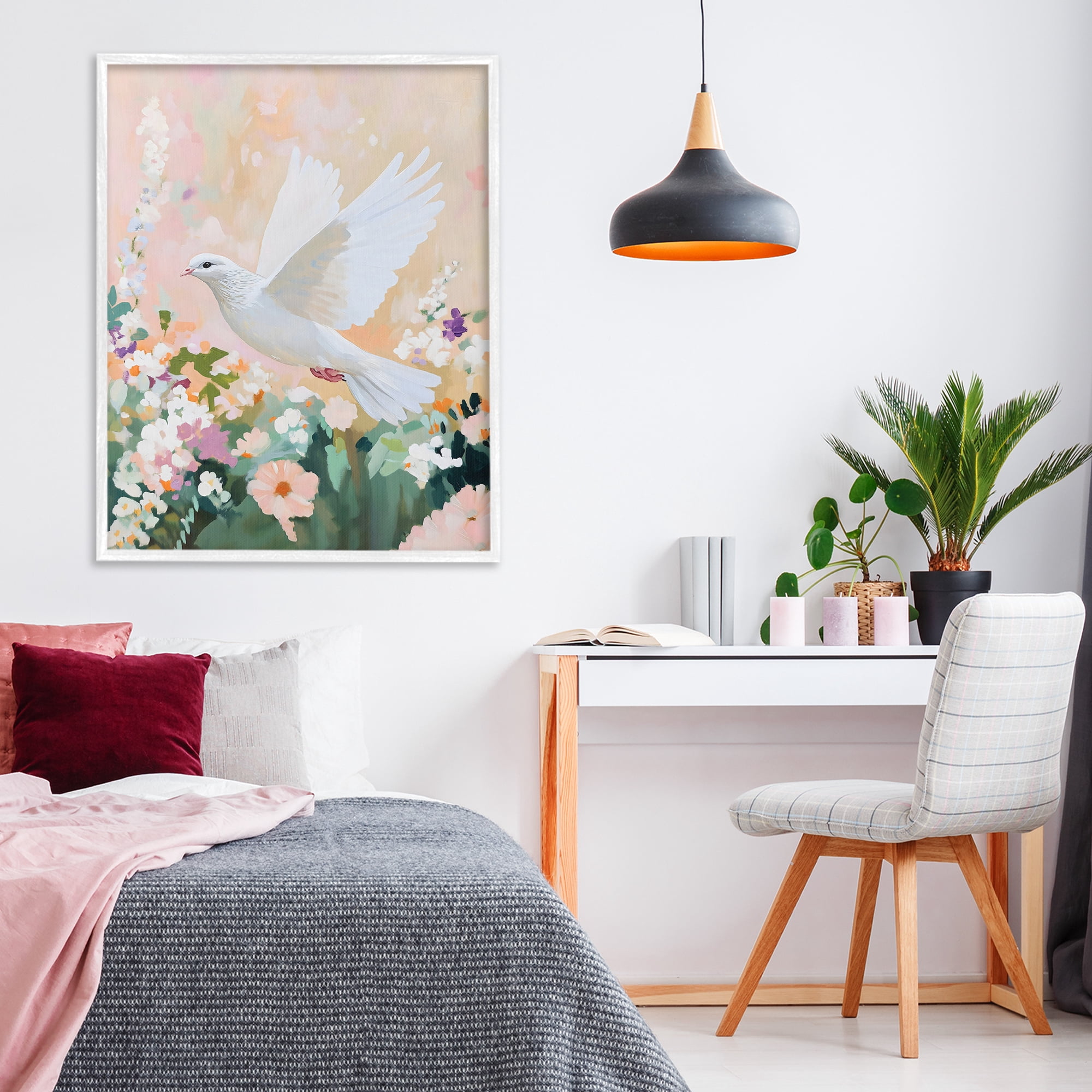 Stupell Industries White Dove Among Spring Blooms White Framed Giclee Art, design by The Prints Vibe