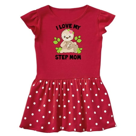 

Inktastic Cute Sloth I Love My Step Mom with Green Leaves Gift Toddler Girl Dress