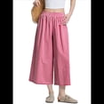thumbnail image 3 of Pantalones Palazzo de Algodón A Cuadros para Mujer, Cintura Elástica, con Bolsillos, para Verano Rojo L, 3 of 8