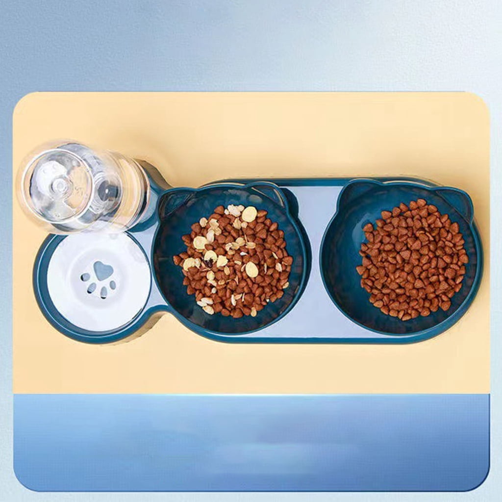 Geemin Dogs Bowl Raised Cat Food Bowls 3 in 1 Pet Food Feeder with Water Fountain- MultiColor- Slow Eating Bowl