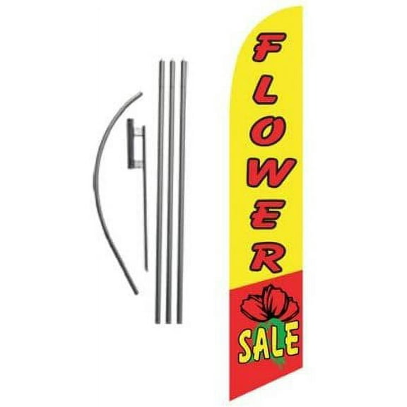 Flower Sale Advertising Feather Banner Swooper Flag Sign with 15 Foot Flag Pole Kit and Ground Stake, Yellow and Red
