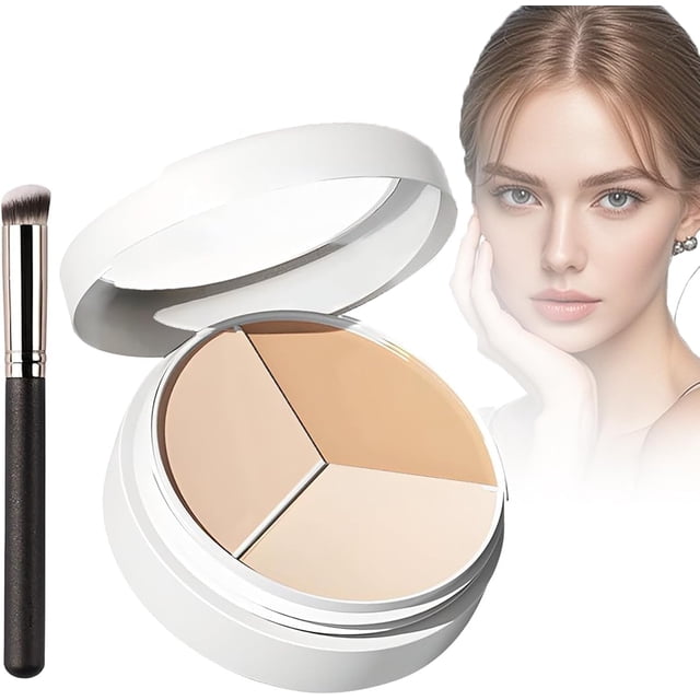 Tricolor Concealer, 2025 Tri Color Face Concealer Highlight Contour Palette Pot, Upgrade Colors Correcting for Mature Light Medium Skin