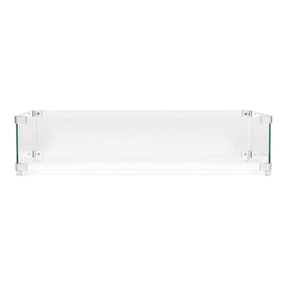 Rectangular Wind Guard 27.6 x 11.7 x 6.5 Inch, Transparent Tempered Glass Shield with Polished Aluminum Brackets and Anti-Slip Pads, Fits 52-Inch Fire Table