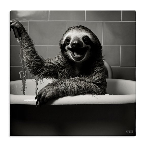 Stupell Industries Shabby Chic Smiling Sloth in Tub Canvas Art, 17 x 17, by RB