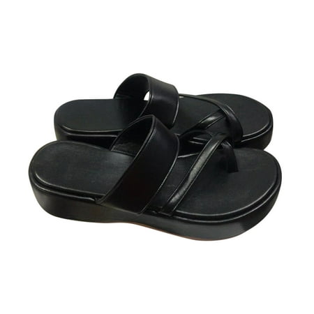 

Lhked Thick Sole Casual Toe Loose Cake Sandals For Women Beach Slippers Summer Comfort Sandals Mother s Day Gifts& Black