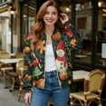 thumbnail image 2 of COEQINE Women's Bomber Jacket Full Zip Loose Fit Blazer Jackets Long Sleeve Cropped Motorcycle Coat Streetwear with Pockets, 2025 Fall Winter Outfits, Medium, Christmas Snowman Gingerbread Man, 2 of 7