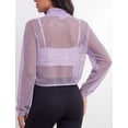 thumbnail image 3 of FEOYA Mesh Sheer Bomber Jacket Women Lightweight Cropped Fishnet Jackets Long Sleeve Zip Up Outwear With Pocket M Purple, 3 of 7