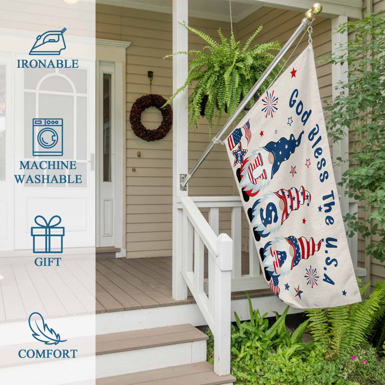 4th of July Flags for Outside 3x5 ft USA Flag Outdoor Flags Double Sided Grommets House Banner Stripes Stars Gnome Patio Yard Flag for Outdoor Party Porch Garden Independence Day Decor