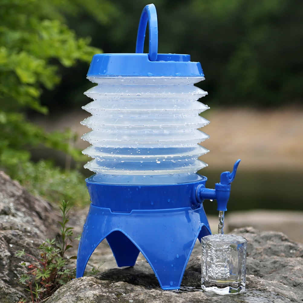 Gallon Collapsible Folding Water Dispenser Portable Drinks Container with  Tap for Outdoor Camping Travelling 5L (Blue)
