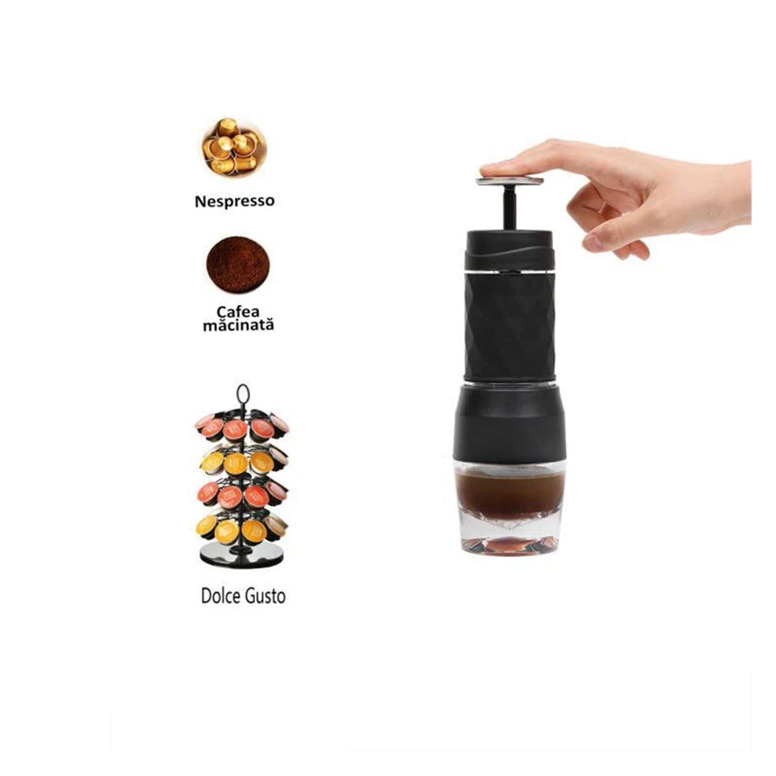 Mini Portable Coffee Machine Espresso Coffee Maker Hand Press Capsule Ground Coffee Brewer For Home Travel And Picnic ,Portable
