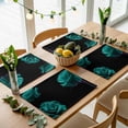 thumbnail image 5 of Placemats for Dinning Table Set of 12, Teal Blue Rose Vintage Abstract Garden Flower Floral Black Burlap Kitchen Place Mats Waterproof Cloth Table Mats, Indoor Outdoor Placemats Dinner Decor, 5 of 8