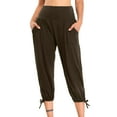 thumbnail image 7 of Stamzod Yoga Capris with Pockets for Women Summer Solid Color Stretch Waist Capri Joggers Trousers with Pockets Casual Loose Workout Cropped Pants for Women Brown M, 7 of 7