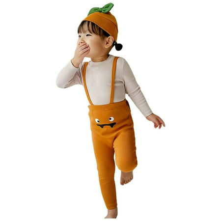 

XNHOU Toddler Baby Girls Pants Halloween Print Overalls Spring Elastic Waist Twill Baggy Joggers Solid Color Hiking 6-9 Months