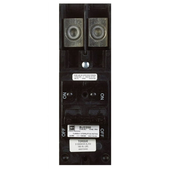 Cutler-Hammer BJ2200 Circuit Breaker, Type BJ, 200 A, 2 -Pole, 120/240 V, Common Trip, Plug Mounting