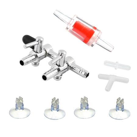 Aquarium Air Pump Control Valve - 2-Way Stainless Steel Splitter With Check Valves & Suction Cups