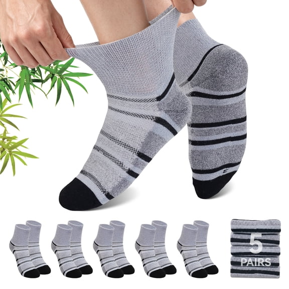 LOFIR Bamboo Viscose Diabetic Socks, Wide Non Binding Neuropathy Socks for Women & Men, 5 Pairs Ankle Seamless Socks, Size 11–13